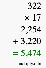 How to calculate 322 times 17 using long multiplication How to calculate 322 times 17 using long multiplication