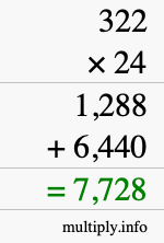 How to calculate 322 times 24 using long multiplication