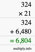 How to calculate 324 times 21 using long multiplication