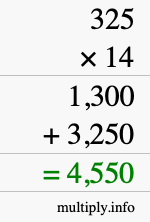 How to calculate 325 times 14 using long multiplication How to calculate 325 times 14 using long multiplication