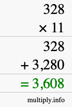 How to calculate 328 times 11 using long multiplication How to calculate 328 times 11 using long multiplication