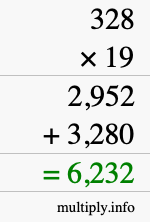 How to calculate 328 times 19 using long multiplication