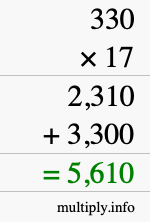 How to calculate 330 times 17 using long multiplication How to calculate 330 times 17 using long multiplication