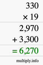 How to calculate 330 times 19 using long multiplication