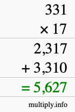 How to calculate 331 times 17 using long multiplication How to calculate 331 times 17 using long multiplication