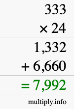 How to calculate 333 times 24 using long multiplication