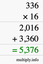 How to calculate 336 times 16 using long multiplication How to calculate 336 times 16 using long multiplication
