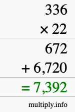 How to calculate 336 times 22 using long multiplication