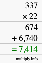 How to calculate 337 times 22 using long multiplication