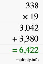 How to calculate 338 times 19 using long multiplication