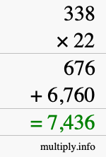 How to calculate 338 times 22 using long multiplication