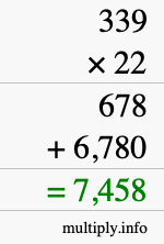 How to calculate 339 times 22 using long multiplication