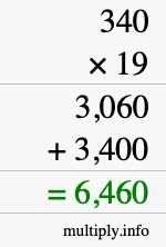 How to calculate 340 times 19 using long multiplication