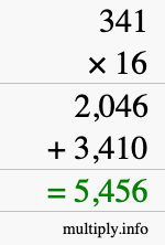 How to calculate 341 times 16 using long multiplication