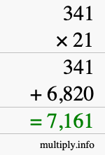 How to calculate 341 times 21 using long multiplication