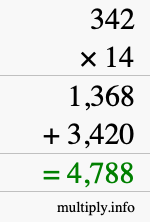 How to calculate 342 times 14 using long multiplication