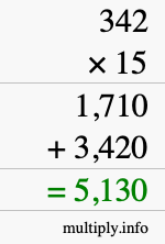 How to calculate 342 times 15 using long multiplication