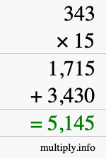 How to calculate 343 times 15 using long multiplication How to calculate 343 times 15 using long multiplication
