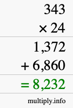 How to calculate 343 times 24 using long multiplication How to calculate 343 times 24 using long multiplication