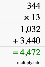 How to calculate 344 times 13 using long multiplication