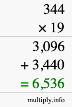 How to calculate 344 times 19 using long multiplication