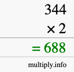 How to calculate 344 times 2 using long multiplication