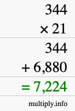 How to calculate 344 times 21 using long multiplication