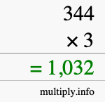 How to calculate 344 times 3 using long multiplication How to calculate 344 times 3 using long multiplication