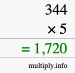 How to calculate 344 times 5 using long multiplication How to calculate 344 times 5 using long multiplication