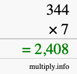 How to calculate 344 times 7 using long multiplication