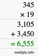 How to calculate 345 times 19 using long multiplication