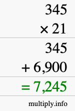 How to calculate 345 times 21 using long multiplication