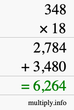 How to calculate 348 times 18 using long multiplication