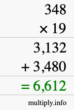 How to calculate 348 times 19 using long multiplication