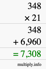 How to calculate 348 times 21 using long multiplication