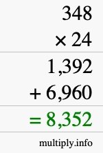 How to calculate 348 times 24 using long multiplication