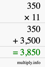 How to calculate 350 times 11 using long multiplication