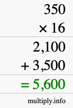 How to calculate 350 times 16 using long multiplication How to calculate 350 times 16 using long multiplication