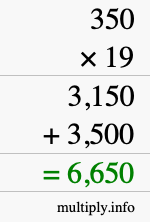 How to calculate 350 times 19 using long multiplication