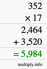 How to calculate 352 times 17 using long multiplication