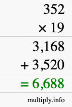 How to calculate 352 times 19 using long multiplication