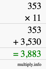 How to calculate 353 times 11 using long multiplication How to calculate 353 times 11 using long multiplication