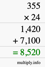 How to calculate 355 times 24 using long multiplication How to calculate 355 times 24 using long multiplication