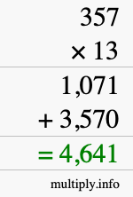 How to calculate 357 times 13 using long multiplication
