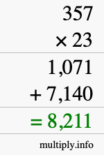 How to calculate 357 times 23 using long multiplication