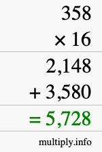 How to calculate 358 times 16 using long multiplication How to calculate 358 times 16 using long multiplication