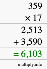 How to calculate 359 times 17 using long multiplication