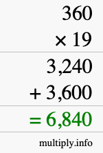 How to calculate 360 times 19 using long multiplication