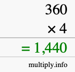 How to calculate 360 times 4 using long multiplication