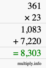 How to calculate 361 times 23 using long multiplication